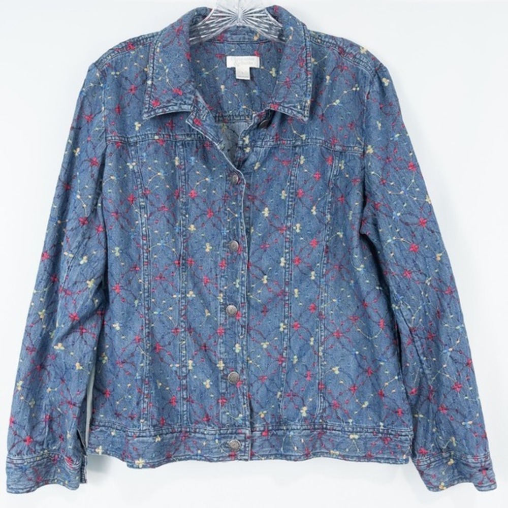 Vintage Embroidered Denim Light Shirt Jacket Womens Large Dopamine Indie Artsy